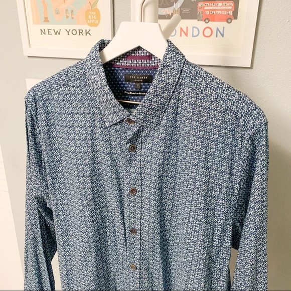 Ted Baker Dot Pattern Shirt, Blue, Size 7 / XXL - Picture 2 of 9
